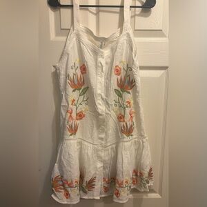 White Sleeveless Dress with Floral Embroidery